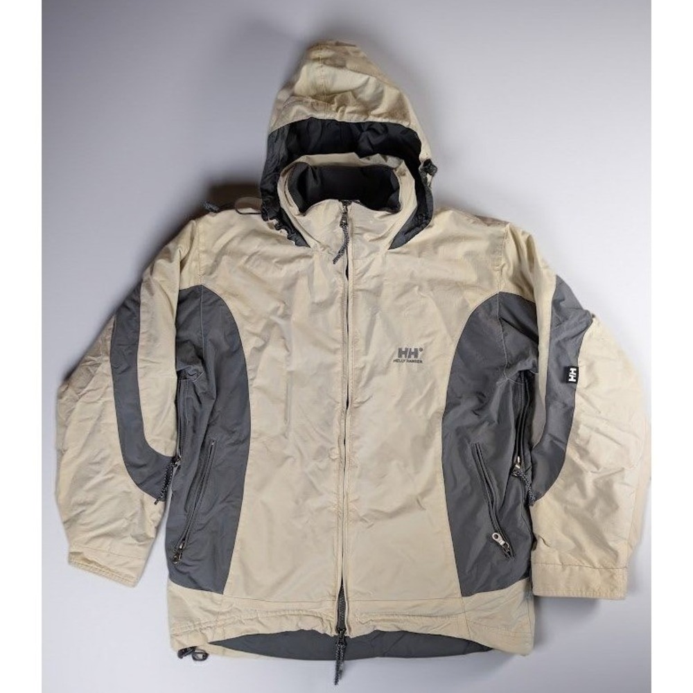 Helly Hansen Tan Grey Hooded Ski Jacket Women's M Full Zip Powder Skirt